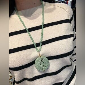 Vintage Elegant Real Jade Green Pendant Beaded Necklace
